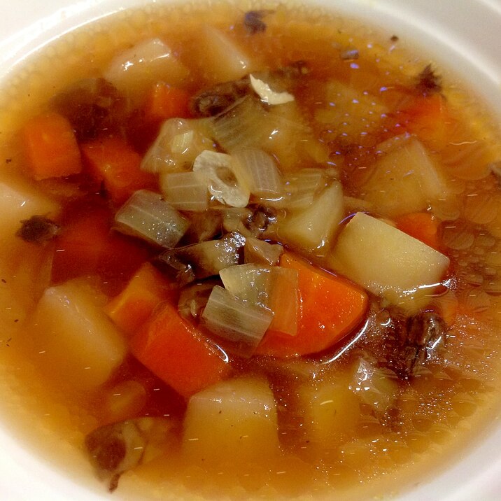 ジャガイモとマッシュルームのコンソメ野菜スープ